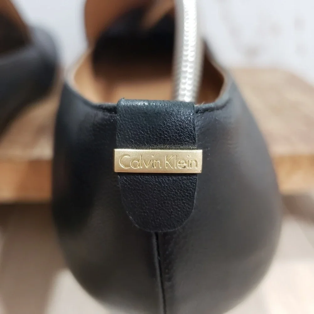 Calvin Klein Orabela Leather Flats Womens 10 Black Loafer Ballet Minimalist‎